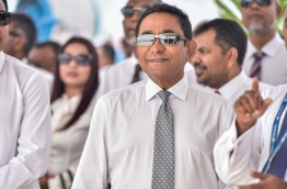 President Yameen looks on during the ceremony held to launch the land reclamation project for the new airport runway on July 25, 2016. MIHAARU FILE PHOTO/MOHAMED SHARUHAAN