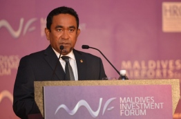 President Abdulla Yameen Abdul Gayoom speaks at the inauguration of the first Maldives Investment Forum held in Singapore in 2014. FILE PHOTO/PRESIDENT'S OFFICE