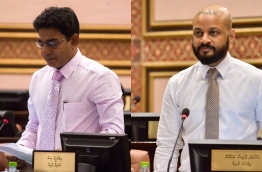Dhiggaru MP Faaris Maumoon (R) and Thulusdhoo MP Mohamed Waheed Ibrahim.