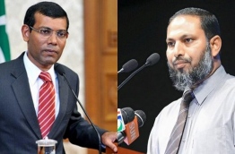 Jailed former president Mohamed Nasheed (L) and Adhaalath Party leader Sheikh Imran Abdulla.