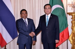 President Abdulla Yameen Abdul Gayoom (L) during his official visit to Thailand in March 2016. PHOTO/PRESIDENT'S OFFICE