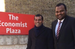 Former president Nasheed (L) pictured with MDP chairperson Ali Waheed in UK.
