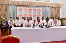MDA council members pictured during a press conference on Thursday. MIHAARU PHOTO/MOHAMED SHARUHAAN