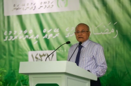 Former president and PPM president Gayoom pictured speaking during a ceremony. MIHAARU PHOTO/MOHAMED SHARUHAAN