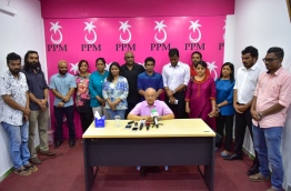 PPM leader and former president Maumoon Abdul Gayoom with his faction of PPM members. PHOTO: NISHAN ALI/MIHAARU