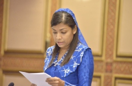 Addu Meedhoo MP Rozaina Adam speaks during parliamentary session. PHOTO/MAJLIS