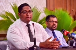 Attorney General Mohamed Anil speaks to reporters. PHOTO: NISHAN ALI/MIHAARU