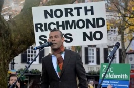 Former President Mohamed Nasheed speaks at the protest against the expansion of Heathrow Airport in the UK.