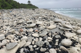 Gravel washed ashore at Fuvahmulah island beach. PHOTO: Abdulla Jameel/Mihaaru