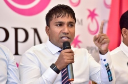 Dhangenthi MP Ilham Ahmed speaks at PPM press conference. PHOTO: Nishan Ali/Mihaaru
