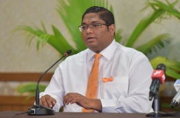 Attorney General Mohamed Anil speaks to reporters at press conference. PHOTO: MOHAMED SHARUHAAN/MIHAARU