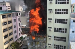 Brotherhood Group's warehouse in capital Male on fire. PHOTO: MOHAMED SHARUHAAN/MIHAARU