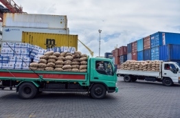 Cargo unloaded to lorries from containers at Male Commercial Harbour. PHOTO: NISHAN ALI/MIHAARU