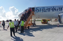 The inaugural flight of Sri Lankan Airlines at Gan International Airport in Addu atoll. PHOTO: AHMED ADHSHAN/MIHAARU