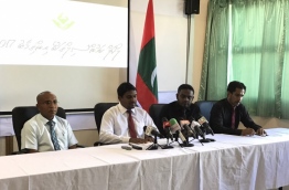 Members of the Elections Commission speak to reporters at press conference. PHOTO: MOHAMED SHARUHAAN/MIHAARU
