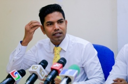 Mohamed Shifaz, deputy leader of main opposition Maldivian Democratic Party (MDP), speaks at press conference.