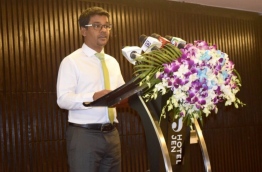 Health Minister Abdulla Nazim speaks at ceremony. PHOTO/HEALTH MINISTRY