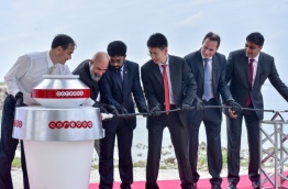 Ooredoo Maldives CEO Vikram Sinha (R) with other officials during the inauguration of Ooredoo Maldives' nationwide submarine cable project. FILE PHOTO: NISHAN ALI/MIHAARU