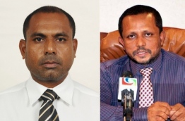 Islamic State Minister Hassan Rasheed (L) and Education Ministry's Senior Policy Executive Mohamed Musthafa.