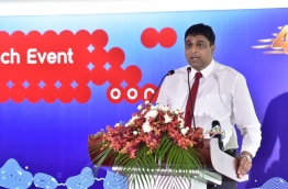 Ooredoo Maldives' CEO Vikram Sinha speaks at launching event of Ooredoo's nationwide 4G+ network. PHOTO: NISHAN ALI/MIHAARU