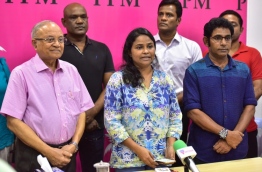 Former President Maumoon's faction of PPM speaking to press. PHOTO: Nishan Ali/Mihaaru