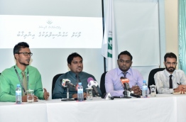 Elections Commission members speaking in a press conference PHOTO:Nishan Ali/Mihaaru
