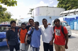 The six MDP members, who were arrested over making a "grave" on a road of A.A. Ukulhas, pose for a photo after their release. PHOTO/MDP
