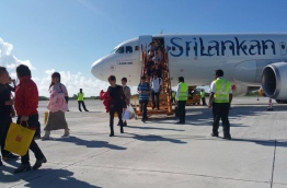 An aircraft of Sri lankan Airlines at Gan International Airport. PHOTO/Mihaaru