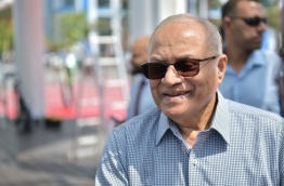 Former President Maumoon Abdul Gayoom at the presidential jetty before his departure to India. PHOTO: HUSSAIN WAHEED/MIHAARU