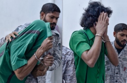 Abdulla Nazeef (R) and Mohamed Shifau, who have been sentenced to death for the murder of Ahmed Mirza Ibrahim. PHOTO: NISHAN ALI/MIHAARU