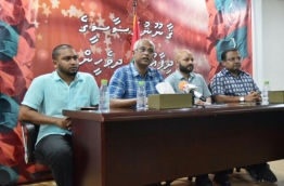 At the press conference held by the opposition coalition in the aftermath of Jumhoory Party leader Qasim Ibrahim's arrest. 