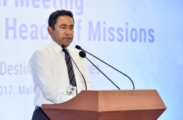 President Yameen speaks at annual meeting of the Heads of Missions of the Maldives. PHOTO: NISHAN ALI/MIHAARU