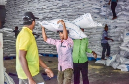 Sacks of flour being carried out of STO's warehouse for staple foods. FILE PHOTO/MIHAARU