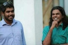 Social media activist Yameen Rasheed (L) with journalist Ahmed Rilwan