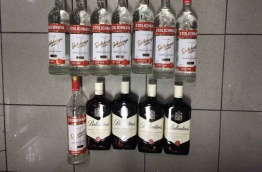 Alcohol bottles seized by Maldives Police Service during a bust.