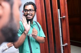 Arrested Male City Councilor Zaidul Ameen being taken to Criminal Court PHOTO:Hussain Waheed/Mihaaru