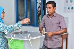 President Abdulla Yameen pictured voting at the Local Council Election PHOTO:Nishan Ali/Mihaaru