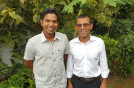 Former President Nasheed (R) with MDP's deputy leader Shifaz in Sri Lanka. PHOTO/MDP