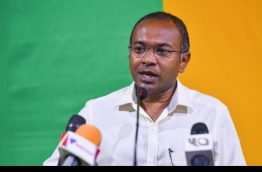 MDP Chairperson Hassan Latheef speaking at the opposition rally PHOTO:Mihaaru