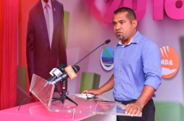 Lawmaker of Nilandhoo Constituency Abdulla Khaleel speaking at the ruling coalition PHOTO:Hussain Waheed/Mihaaru
