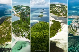 Aerial shots of (L-R) Nilandhoo, Gemanafushi, Kondey, Kanduhuludhoo and Dhaandhoo islands in Gaafu Alif atoll. PHOTO/AISHATH NAJ