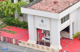 The entrance to People's Majlis, the parliament chamber of the Maldives.