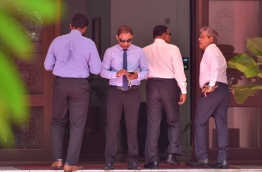 Lawmakers pictured outside the parliament. PHOTO: HUSSAIN WAHEED/MIHAARU