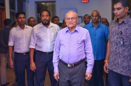 Former President Maumoon pictured at Velana International Airport after arriving in Maldives after three months abroad. PHOTO:Hussain Waheed/Mihaaru