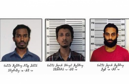 (L-R): Ahmed Zihan Ismail, Ismail Haisham Rasheed and Thaif Ismail Rasheed: Police stated that the three men actively took part in the murder of blogger Yameen Rasheed. PHOTO/POLICE