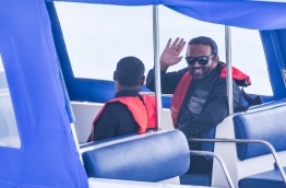 Former VP Ahmed Adheeb escorted back to Dhoonidhoo Prison in a police speedboat. PHOTO: HUSSAIN WAHEED/MIHAARU