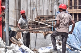 Expatriate workers at work in a construction site. PHOTO: NISHAN ALI/MIHAARU