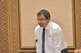 Environment minister Thoriq Ibrahim speaks at parliament sitting. PHOTO/MAJLIS