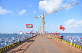 View along the China-Maldives Friendship Bridge being developed between Male and Hulhule. PHOTO: HUSSAIN WAHEED/MIHAARU