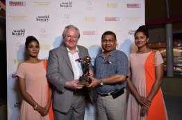 Coco Collection's Chairman and MD Shabeer Ahmed with Indian Ocean’s Leading Boutique Hotel Brand award at the 2017 World Travel Awards Indian Ocean gala ceremony. PHOTO/COCO COLLECTION